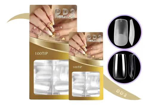 Tips Cuadrado Sistema Gel Caja X100pcs Ultra Fino Uñas