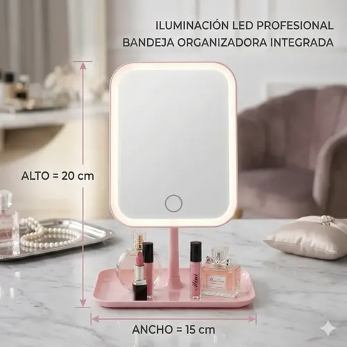 Espejo De Maquillaje Luz Led Con Base Rectangular Recargable