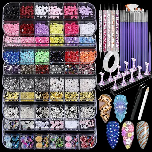 Kit De Arte En Uñas Con Brillos Y Pinceles 22 Pzs