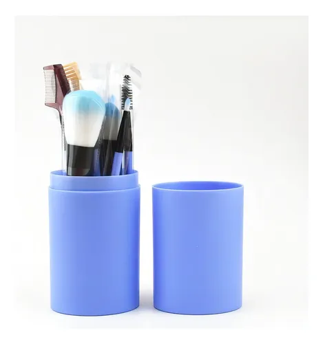 Set 12 Brochas Maquillaje Con Estuche Tubo Color Celeste