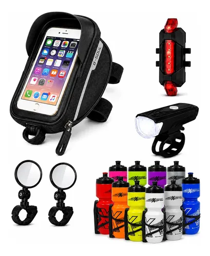 Kit Accesorios Bicicleta Luces Led Usb Espejos Porta Celular