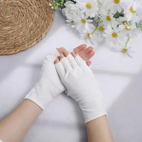 Guantes Sin Dedos Blancos De Algodón Para Dormir Y Humectar