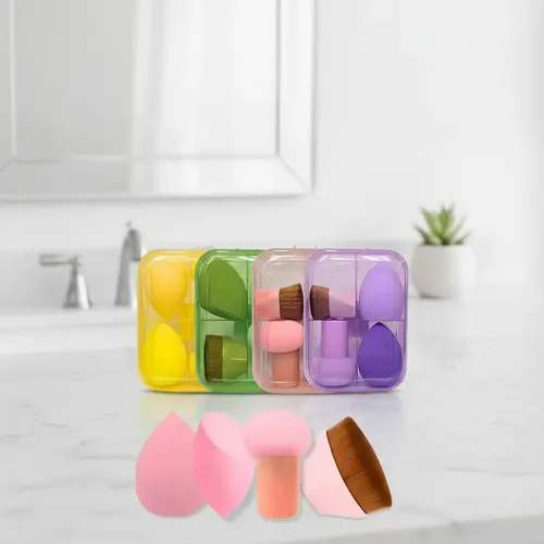 Set Caja De Esponjitas Blender +brocha P/aplicar Maquillaje