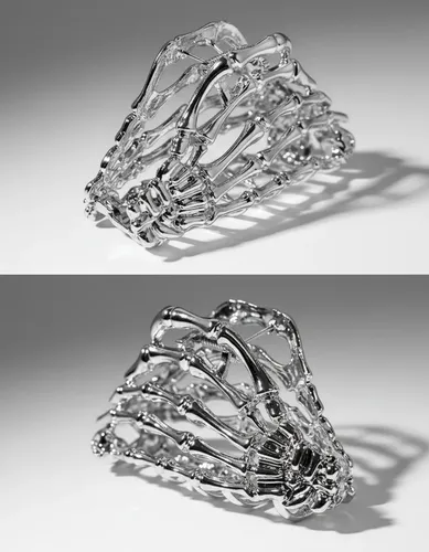 Broche De Pelo Hebilla Mano Esqueleto Huesos En Metal Cromo