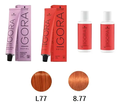 Tintura Igora Fashion L77 + Igora Royal 8.77 Con Oxidantes