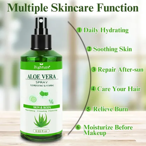 Aloe Vera Spray Bighture 4.06 Fl Oz Para Piel Y Cabello