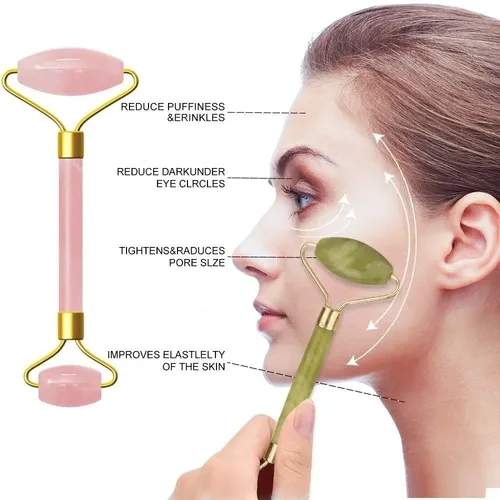 Masajeador Doble Rodillos Piedra Jade Facial Corporal