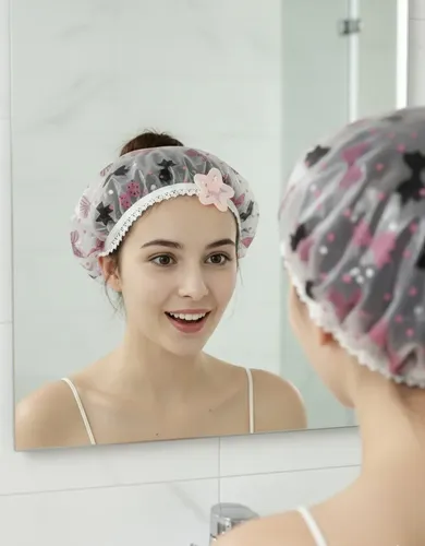 Gorro De Ducha Cofia Impermeable Con Lazos Para Mujer
