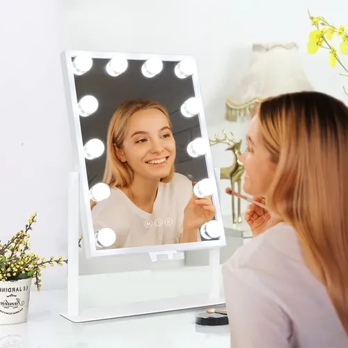 Espejo De Maquillaje Hollywood Con Luces 38x30cm Blanco
