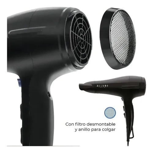 Secador de Pelo Profesional Allure 2200W Iónico 2 Velocidades Negro