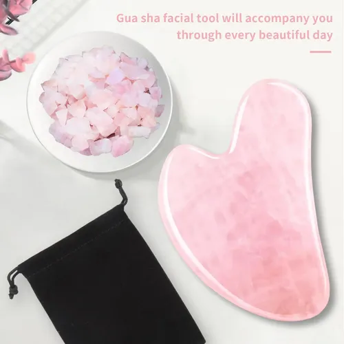 Herramientas Faciales Gua Sha Fuiyoocen, Cuarzo Rosa Natural