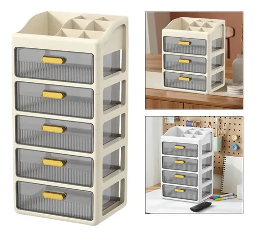 Organizador De Escritorio Y Maquillaje 5 Niveles Marrón Crem Creamy Brown 5 Tier