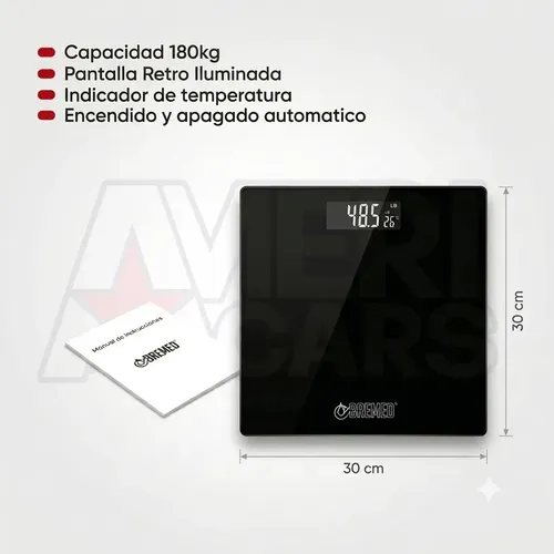Balanza Baño Digital Lcd Temperatura Hasta 180kg Bremed 3112 Color Negro