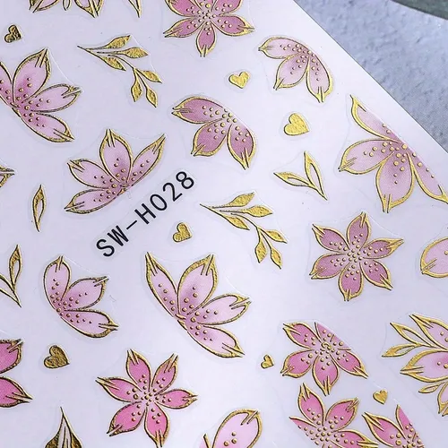 Adhesivos Uñas Sakura Dorado 3d Autoadhesivos