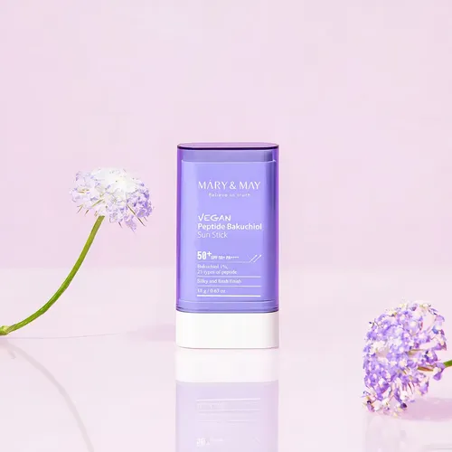 Protector Solar Facial Mary&May Vegan Peptide Bakuchiol Sun Stick SPF50+ PA++++ En Barra Vegano Antiage con toque Seco apto Piel Grasa Mixta Facil Reaplicar Coreano Kbeauty