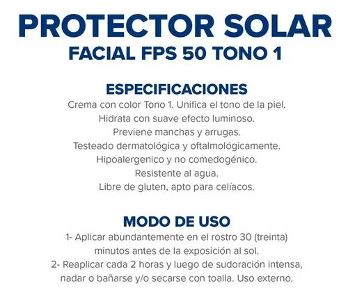 Protector Solar Facial Dermaglós Fps 50 Tono 1 50 G