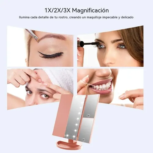 Espejo Maquillaje Luz Tríptica Aumento 3x/2x/10x Buen Regalo