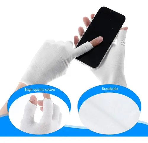 Guantes Sin Dedos Blancos De Algodón Para Piel Seca Y Eczem