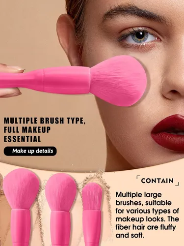 Set De 10 Brochas De Maquillaje Para Rostro Y Ojos Rose Pink