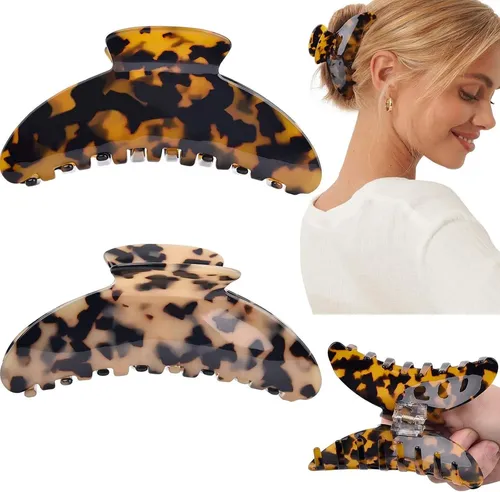 Pinzas De Pelo Grandes De 10cm Con Diseño De Piel De Tortuga 2pcs