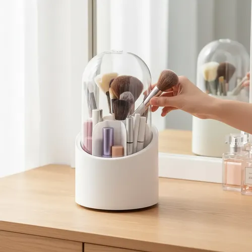 Organizador De Maquillaje Giratorio Para Brochas Con Tapa