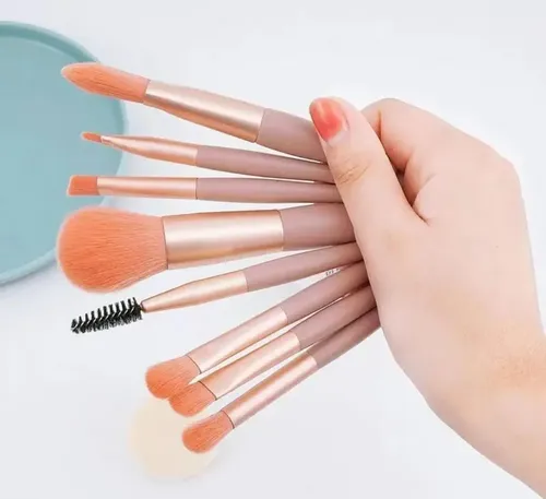 Set Maquillaje Brochas Pinceles Pack X 8 Unidades En Estuche Color Rosa