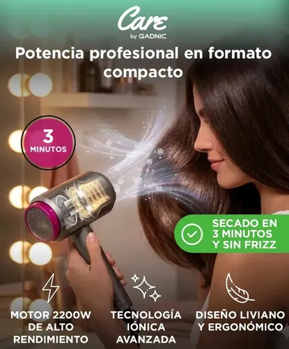 Secador De Pelo Iónico Care By Gadnic Antifrizz Frio Calor