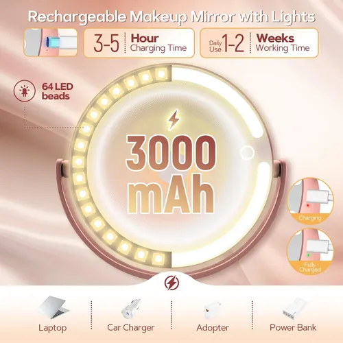 B Beauty Planet Espejo Maquillaje Iluminado Doble 30x Rosa