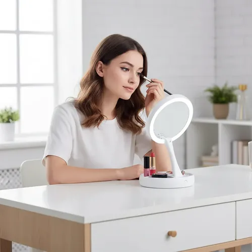 Espejo Doble X10 Luz Led Usb Recargable 360 Porta Maquillaje