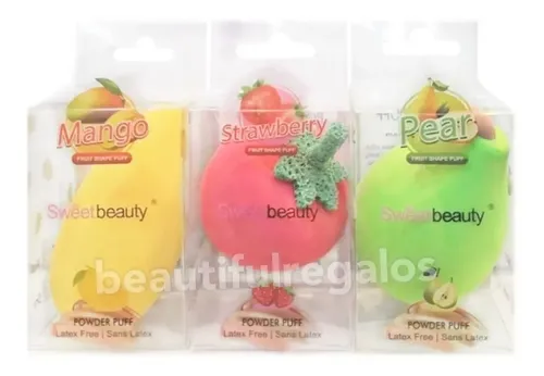 X3 Esponja De Maquillaje Frutas Beauty Blender Base Contorno