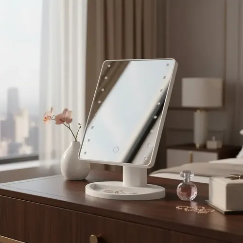Espejo De Maquillaje Rectangular Con Luz Led Marco Blanco