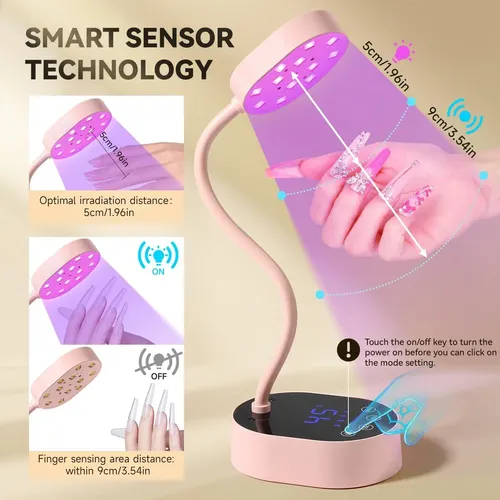 Lámpara Uv Recargable Aoraem 36w Cuello De Ganso Rosa