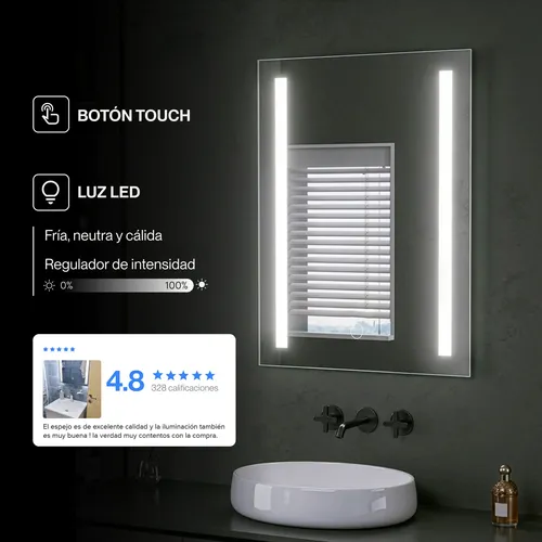 Espejo Digital Luz Led Touch/táctil Baño Rectangular 80x60cm