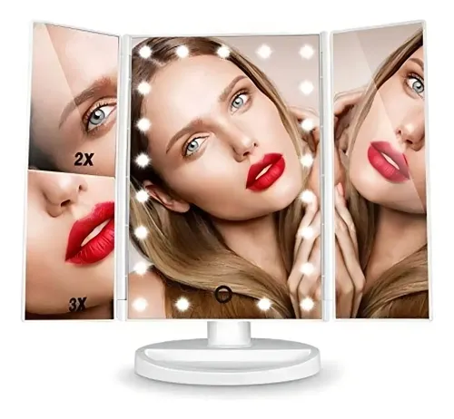 Espejo De Belleza Tocador Plegable De Tres Caras Con Luz Led