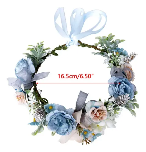 C.diadema Con Forma De Corona De Flores Azules Artificiales