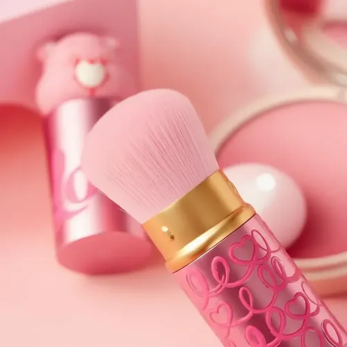 Brocha Retráctil De Maquillaje Ositos Cariñositos Rosa Love