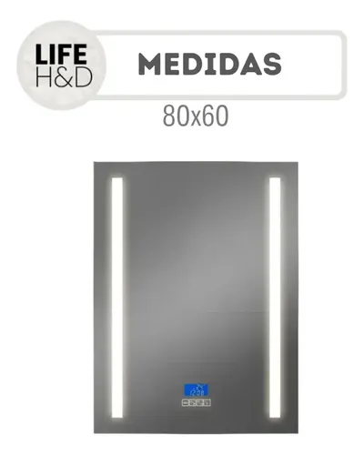 Espejo Rectangular Luz Led Desempañador Baño 80×60 Bluetooth