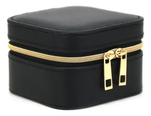 Organizador De Accesorios Mujer Cofre Porta Biuji Eco Cuero Color Negro
