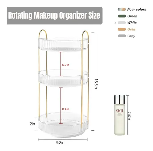 Organizador Cosméticos 3 Niveles Giratorio Blanco Baño Blanc