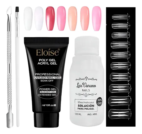 Kit X5 Polygel 30ml Solución Capsulas Dual Pincel Repujador