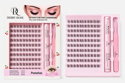 Debby Rose Kit Pestañas Cluster Adhesivo Pestañas Diy Color Negro Espesor 5 mm Largo 1 cm Tipo de curvatura D