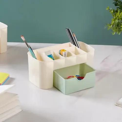 Organizador Maquillaje Verde Oh My Shop Con Cajón 7 Compartimentos Plástico