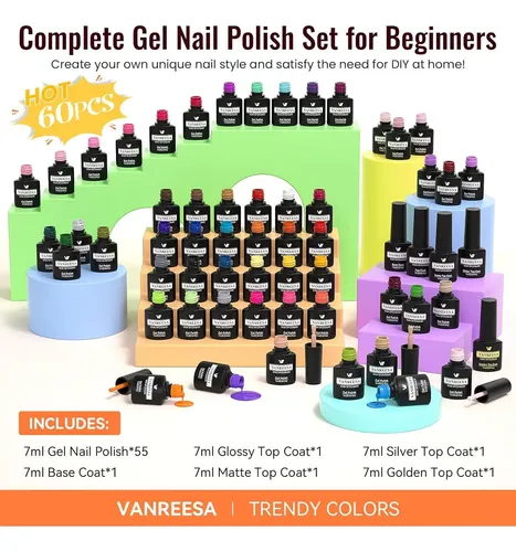 Set Esmaltes Gel Vanreesa 60 Pzas 55 Colores Kit Completo