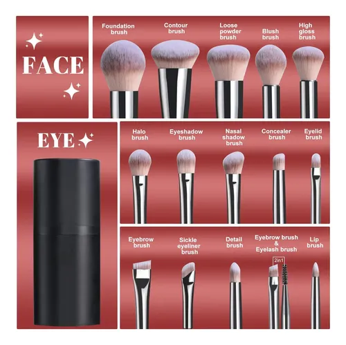 Set De Brochas De Maquillaje, 18 Piezas, Brochas Sin
