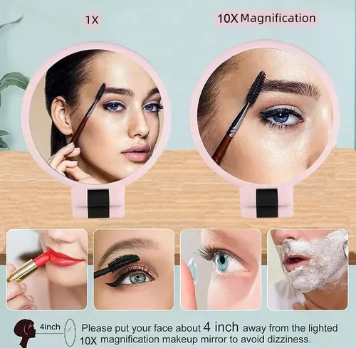 Espejo De Maquillaje De Mano Con Aumento De 10x