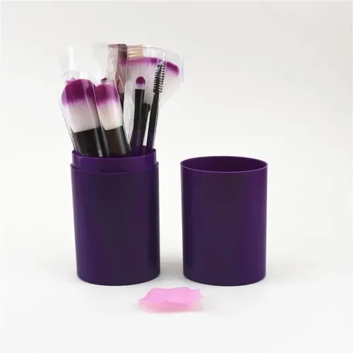 Set 12 Brochas Maquillaje Con Estuche Tubo Color Violeta