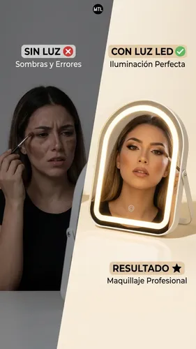 Espejo Maquillaje Led Mtl Luz Touch Ajustable Diseño Moderno