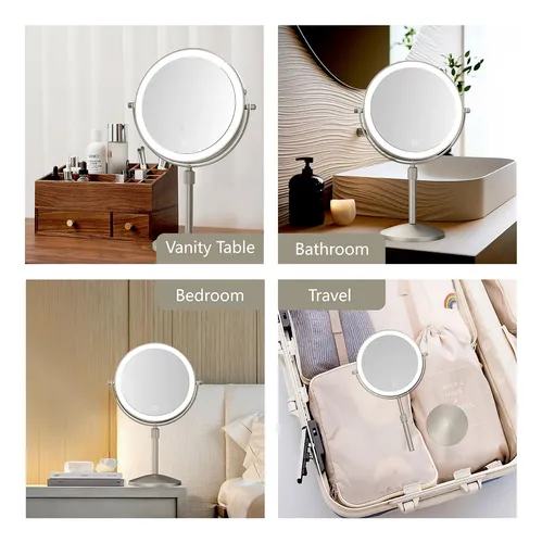Espejo De Maquillaje Iluminado Miroamz De 8 Pulgadas Con Aumento De 1x/10x Blanco