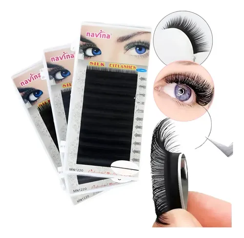 X3 Extensiones De Pestañas 0.5mm 15mm Seda Curva D 12 Líneas