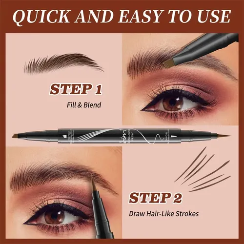 Lápiz Para Cejas 2 En 1 Impermeable Negro Microblading